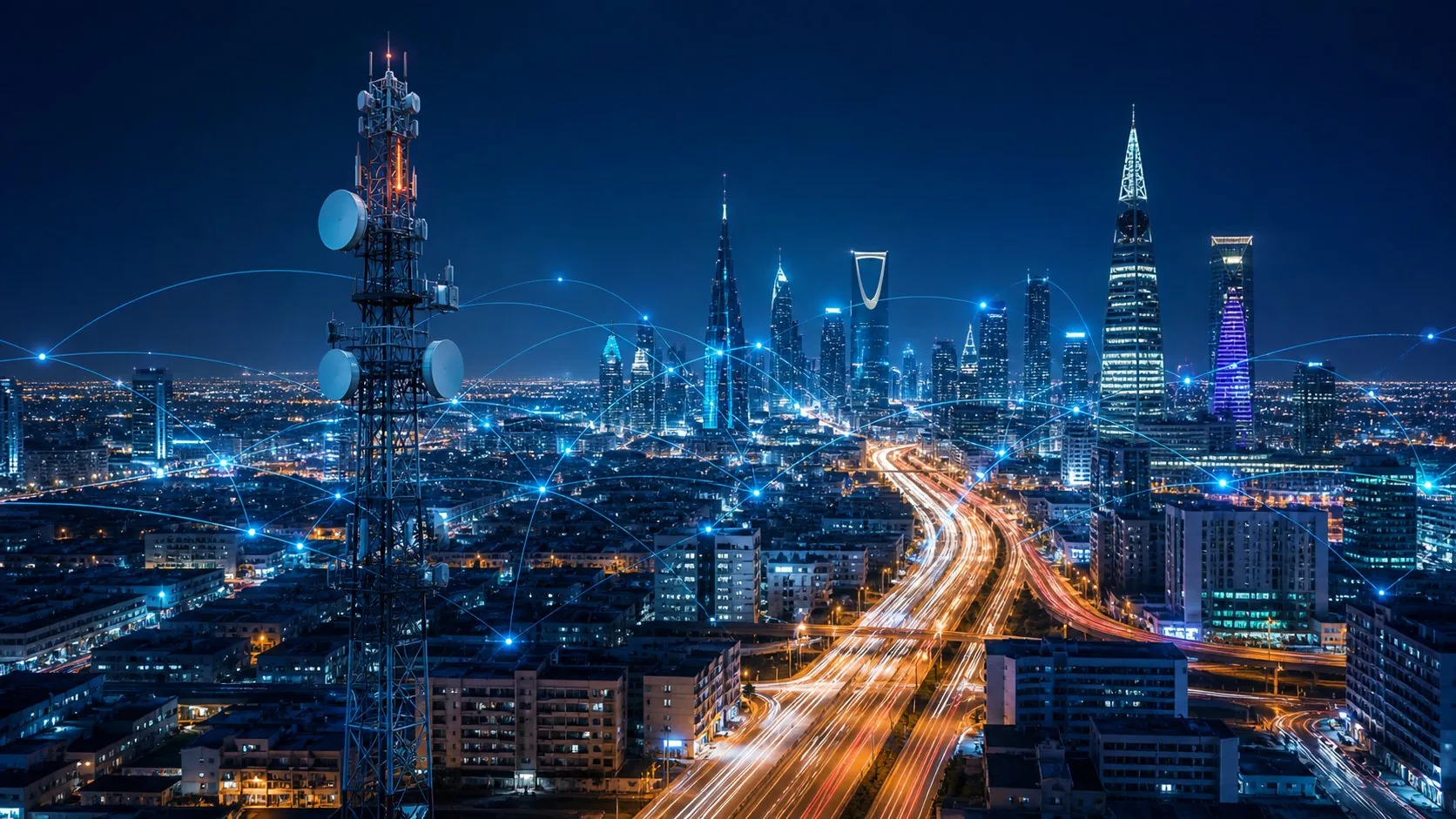 Saudi digital infrastructure and city lights